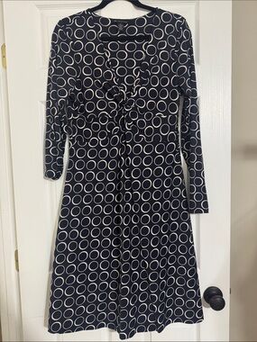 Inc Classic Navy and White Polka Dot Wrap Dress